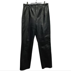 Women's Black Leather Straight-Leg Pants